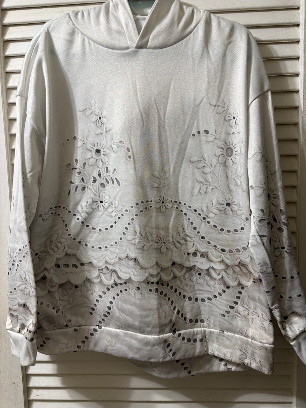 Source Unknown White Eyelet Floral Hoodie